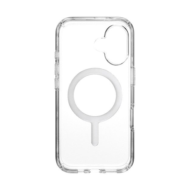 Speck Presidio Perfect-Clear MagSafe – dėklas, skirtas iPhone 16 (skaidrus / chromo apdaila / ramus sidabras)