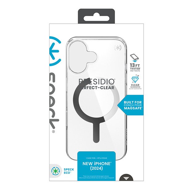 Speck Presidio Perfect-Clear MagSafe – dėklas, skirtas iPhone 16 (skaidrus / chromo apdaila / ramus sidabras) 28