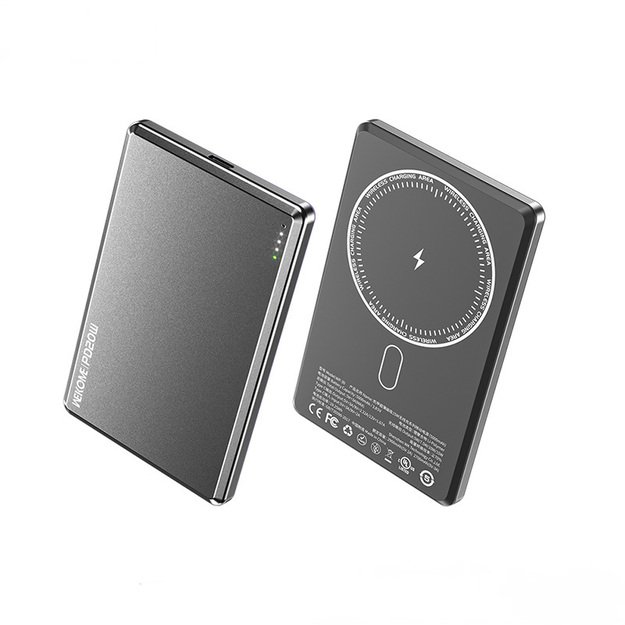 WEKOME WP-30 Mecha Series Ultra Thin – Power Bank indukcinis 5000 mAh greito įkrovimo PD 20W MagSafe (tamsinantis)