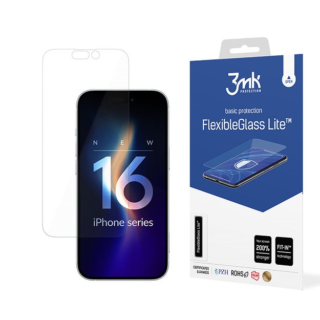 3mk FlexibleGlass Lite – hibridinis stiklas, skirtas iPhone 16 2
