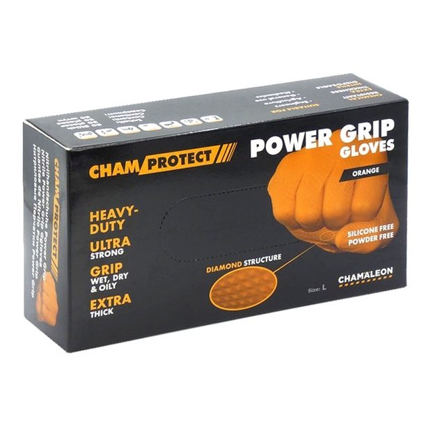 Nitrilo pir&scaron;tinės Power grip L , oranžinės (50vnt.) CHAMAELEON  