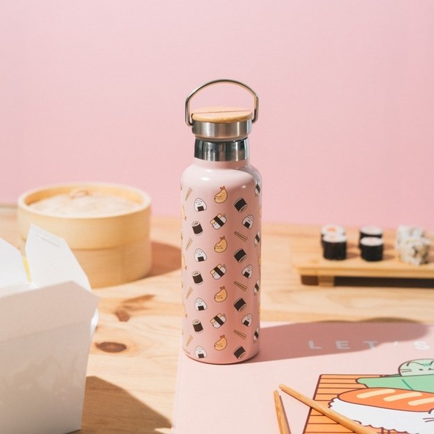 Pusheen - Stainless steel thermal bottle with handle from the Sushi Roll collection 500 ml