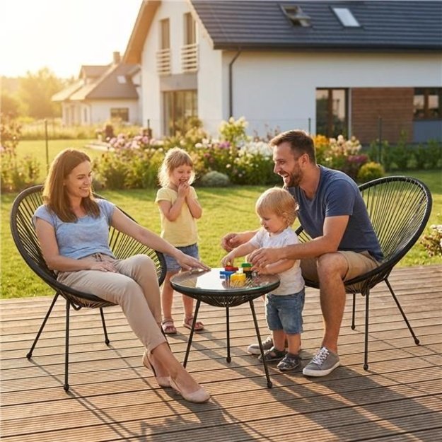 Baby Mix Black Garden Furniture Set for Balcony and Terrace
