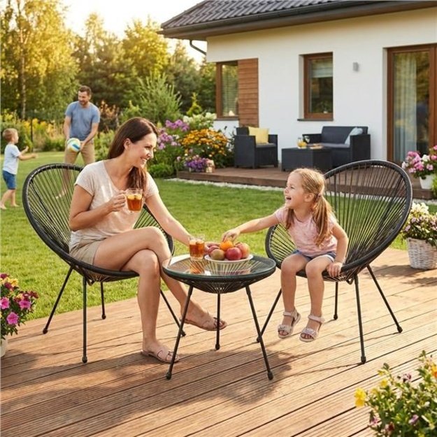 Baby Mix Black Garden Furniture Set for Balcony and Terrace