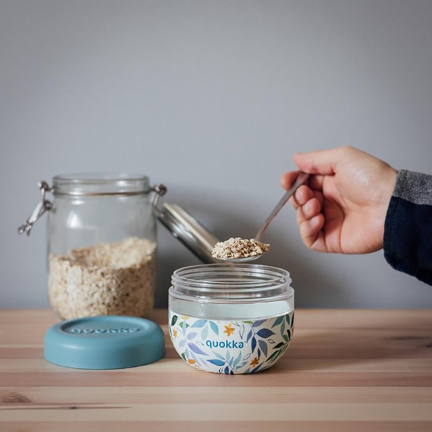 Quokka Bubble Food Jar - Plastikinė maisto talpa / priešpiečių dėžutė 500 ml (Akvarelės lapai)