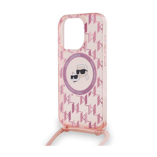 Karl Lagerfeld IML Crossbody Monogram Karl & Choupette Head MagSafe – dėklas, skirtas iPhone 15 Pro (rožinis) 3