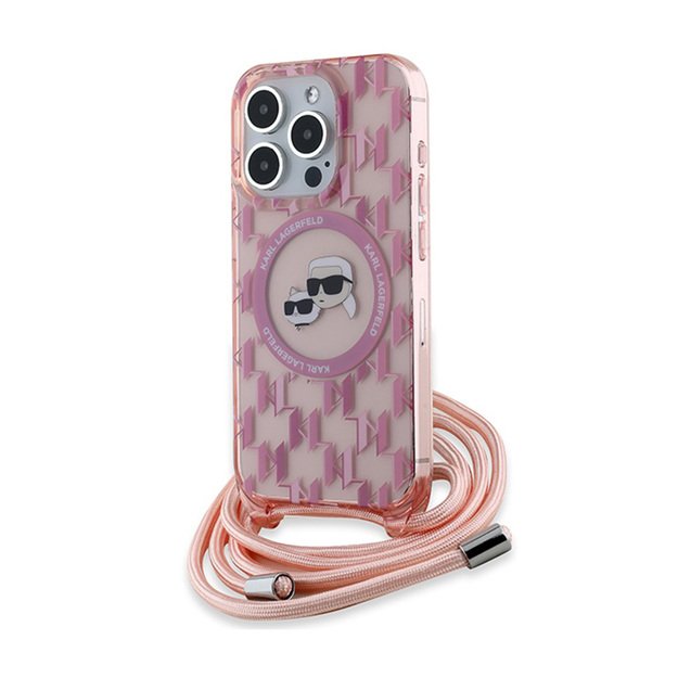 Karl Lagerfeld IML Crossbody Monogram Karl & Choupette Head MagSafe – dėklas, skirtas iPhone 15 Pro (rožinis) 2