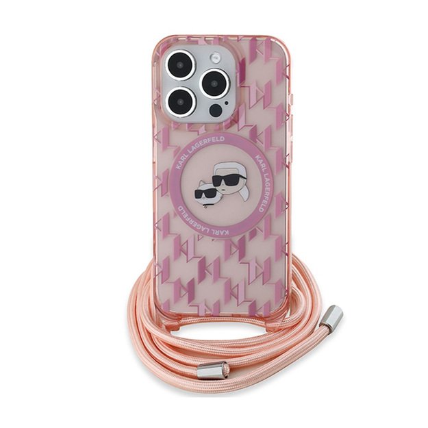 Karl Lagerfeld IML Crossbody Monogram Karl & Choupette Head MagSafe – dėklas, skirtas iPhone 15 Pro (rožinis) 1