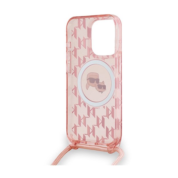 Karl Lagerfeld IML Crossbody Monogram Karl & Choupette Head MagSafe – dėklas, skirtas iPhone 15 Pro (rožinis) 6