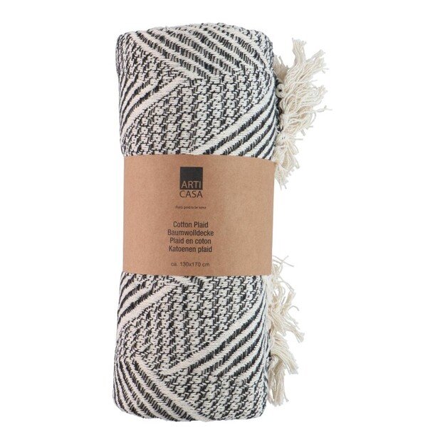 Arti Casa - Medvilninis Silkės kaulo rašto Apklotas 130x170 cm (Juoda / Balta)