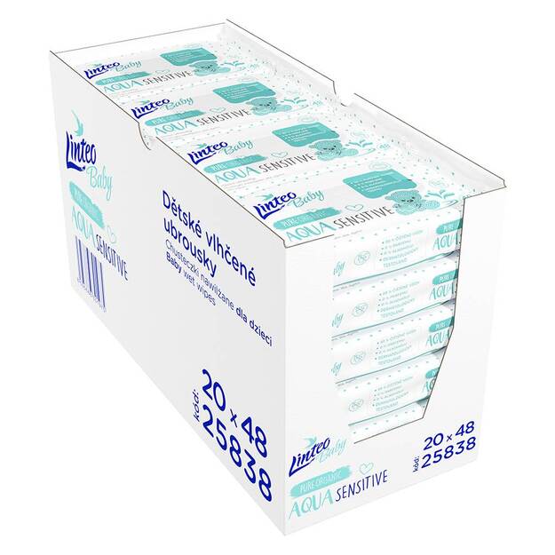 Drėgnos kūdikių servetėlės Linteo Baby AQUA SENSITIVE 48 vnt