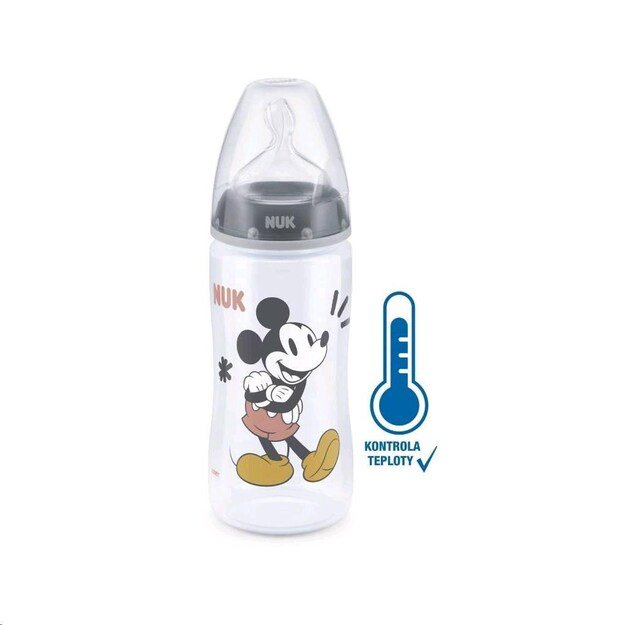 NUK Disney Mickey buteliukas kūdikiui su temperatūros kontrole 300 ml pilkos spalvos