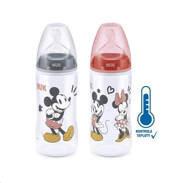 NUK Disney Mickey buteliukas kūdikiui su temperatūros kontrole 300 ml pilkos spalvos