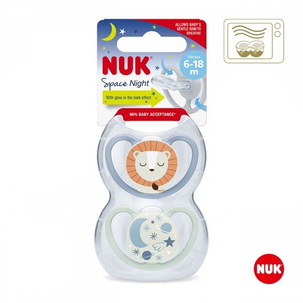 NUK Happy Nights čiulptukas 6-18m 2vnt/BOX girl, dydis 6-18m, 6-18m