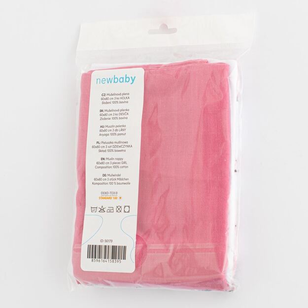 Muslin vystyklai New Baby 60x80 cm 3 vnt GIRL