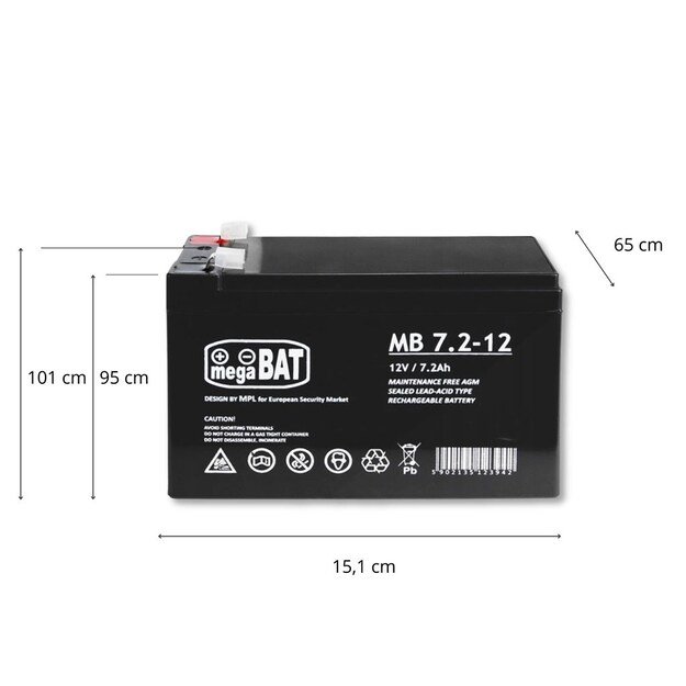 Gelio baterija VRLA MB 7,2-12 MB 7,2-12 Nereikalaujantis priežiūros