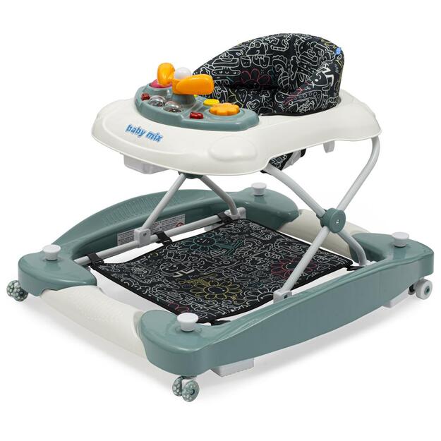 Vaikštynė su sūpynėmis ir silikoniniais ratukais Baby Mix žalia