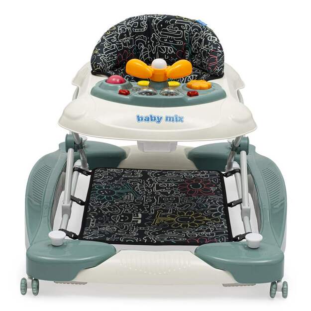 Vaikštynė su sūpynėmis ir silikoniniais ratukais Baby Mix žalia