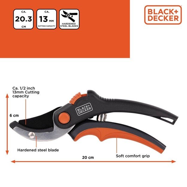 „Black&Decker“ sodo žirklės gėlėms / gyvatvorėms su grūdinto plieno ašmenimis 4