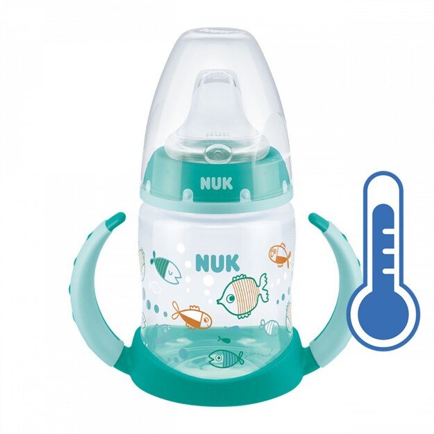 NUK kūdikio mokymosi buteliukas su temperatūros kontrole 150 ml žalias