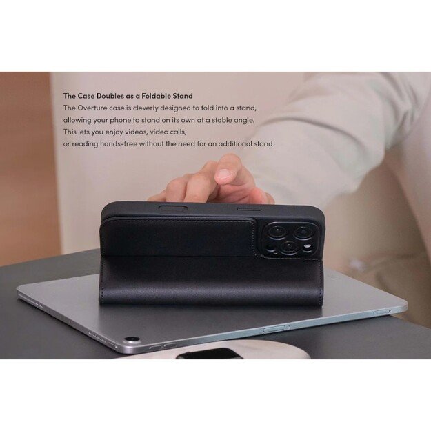Moshi Overture MagSafe – trys viename odinis atverčiamas dėklas, skirtas iPhone 16 Pro Max (anglies juodas)