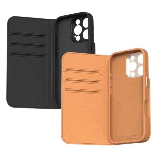 Moshi Overture MagSafe – trys viename odinis atverčiamas dėklas, skirtas iPhone 16 Pro Max (anglies juodas)