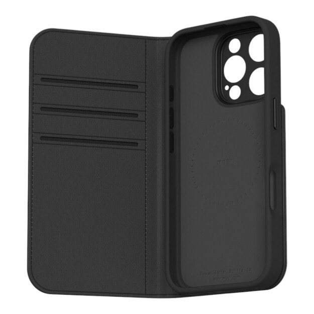 Moshi Overture MagSafe – trys viename odinis atverčiamas dėklas, skirtas iPhone 16 Pro Max (anglies juodas)