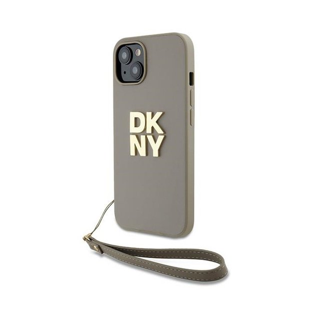 DKNY riešo dirželio logotipas – iPhone 15 / 14 / 13 (smėlio spalvos) dėklas