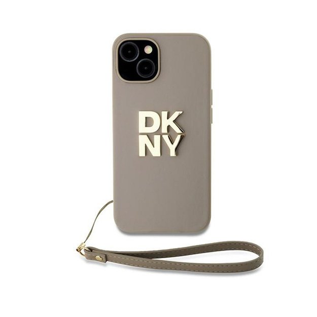 DKNY riešo dirželio logotipas – iPhone 15 / 14 / 13 (smėlio spalvos) dėklas