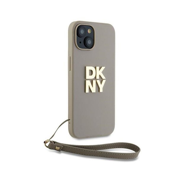 DKNY riešo dirželio logotipas – iPhone 15 / 14 / 13 (smėlio spalvos) dėklas