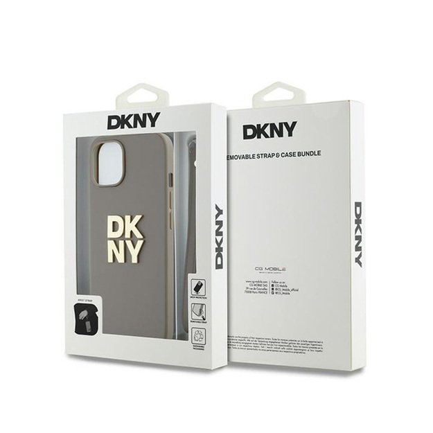 DKNY riešo dirželio logotipas – iPhone 15 / 14 / 13 (smėlio spalvos) dėklas