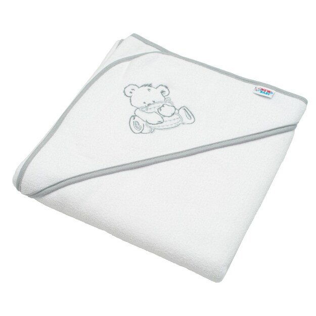 Baby terry towel with embroidery and hood New Baby 80x80 white bear