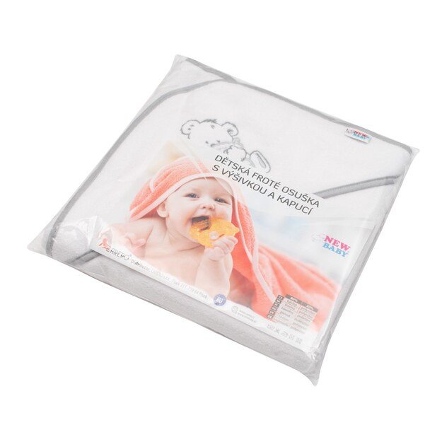 Baby terry towel with embroidery and hood New Baby 80x80 white bear 3
