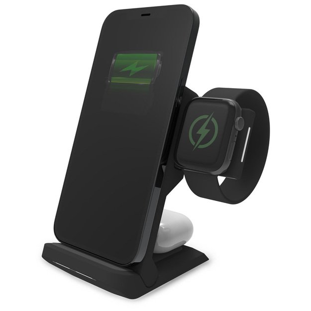 STM ChargeTree Go 3-in-1 įkrovimo stotelė, skirta telefonui, „AirPods“, „Apple Watch“ – juoda