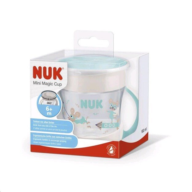 NUK Mini Magic 360° kūdikio puodelis su dangteliu mėlynas