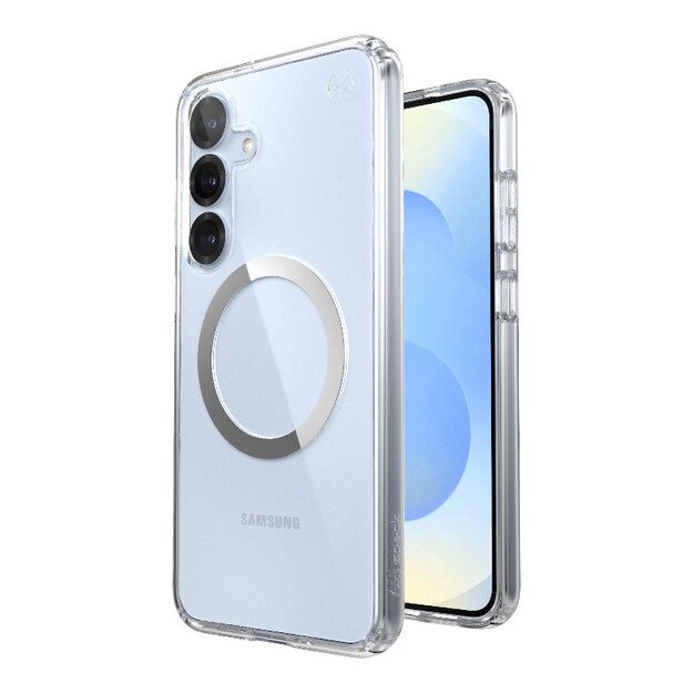 Speck Presidio Perfect-Clear Magnet – dėklas, skirtas Samsung Galaxy S25+ / S24+ MagSafe (skaidrus / chromo apdaila / ramus sidabras) 13