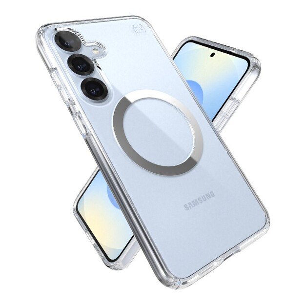 Speck Presidio Perfect-Clear Magnet – dėklas, skirtas Samsung Galaxy S25+ / S24+ MagSafe (skaidrus / chromo apdaila / ramus sidabras) 8