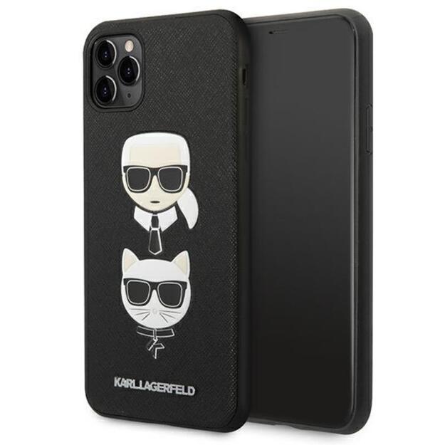 Karl Lagerfeld Saffiano Karl & Choupette Heads – dėklas, skirtas iPhone 11 Pro Max (juodas)