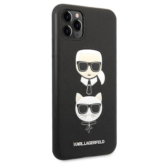 Karl Lagerfeld Saffiano Karl & Choupette Heads – dėklas, skirtas iPhone 11 Pro Max (juodas)