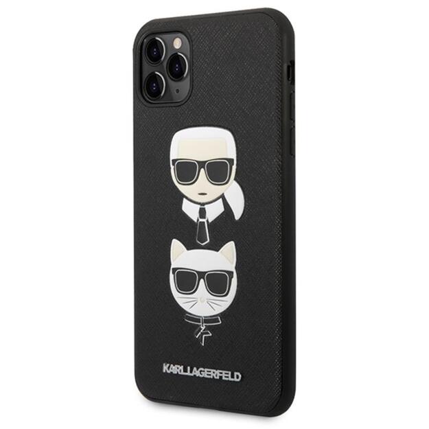 Karl Lagerfeld Saffiano Karl & Choupette Heads – dėklas, skirtas iPhone 11 Pro Max (juodas)