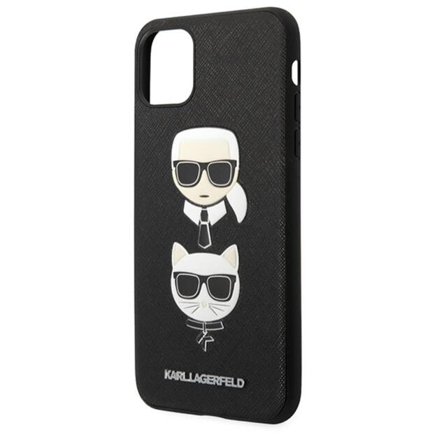 Karl Lagerfeld Saffiano Karl & Choupette Heads – dėklas, skirtas iPhone 11 Pro Max (juodas)