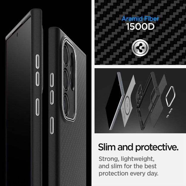 „Spigen Enzo Aramid“ – „Samsung Galaxy S24 Ultra Case“ (juodas)