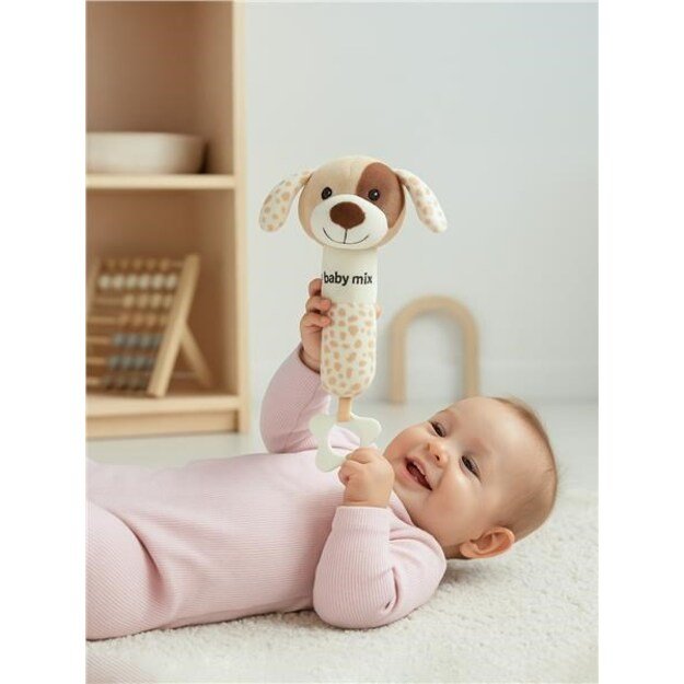 Pliušinis barškutis „Baby Mix“ su cypteliu – rudas šuniukas 1