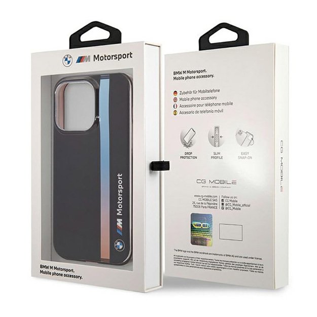 BMW Tricolor Stripe – dėklas, skirtas iPhone 14 Pro (juodas)