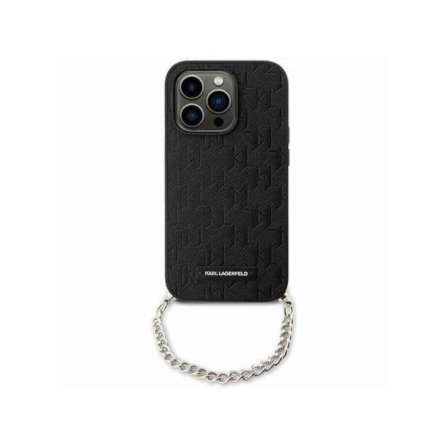 Karlo Lagerfeldo Saffiano monogramos grandinėlė – dėklas, skirtas iPhone 14 (juodas) 1