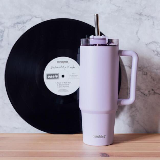 Quokka Stream – nerūdijančio plieno termopuodelis 950 ml su šiaudeliais (violetinė) 6