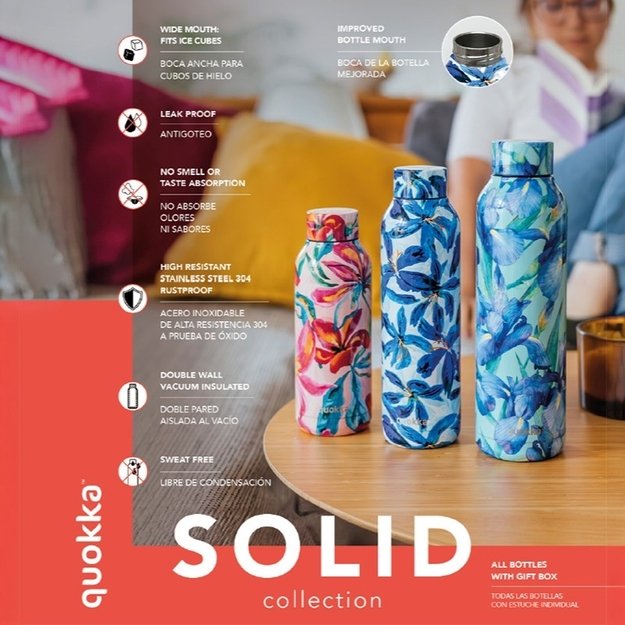 Quokka Solid – nerūdijančio plieno termo butelis 510 ml (juodasis marmuras)