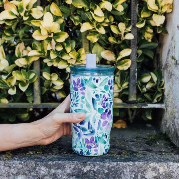 Quokka Mist - nerūdijančio plieno termo puodelis 720 ml su šiaudeliais (violetinė žydėjimas) 3