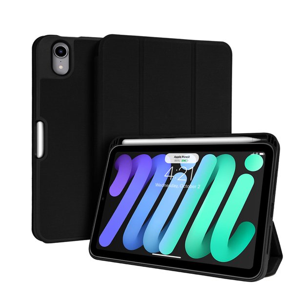 Crong FlexFolio – dėklas iPad mini 6 (2021) su Apple Pencil laikikliu (juodas)