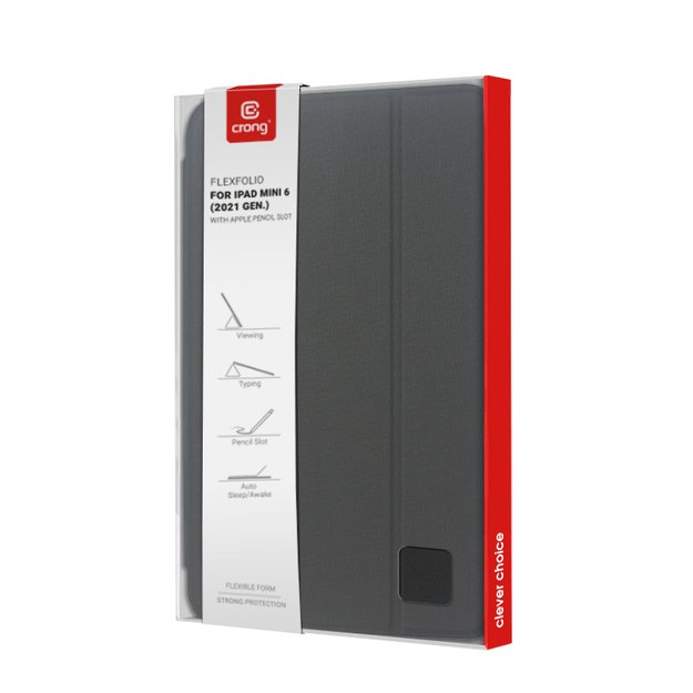 Crong FlexFolio – dėklas iPad mini 6 (2021) su Apple Pencil laikikliu (juodas)